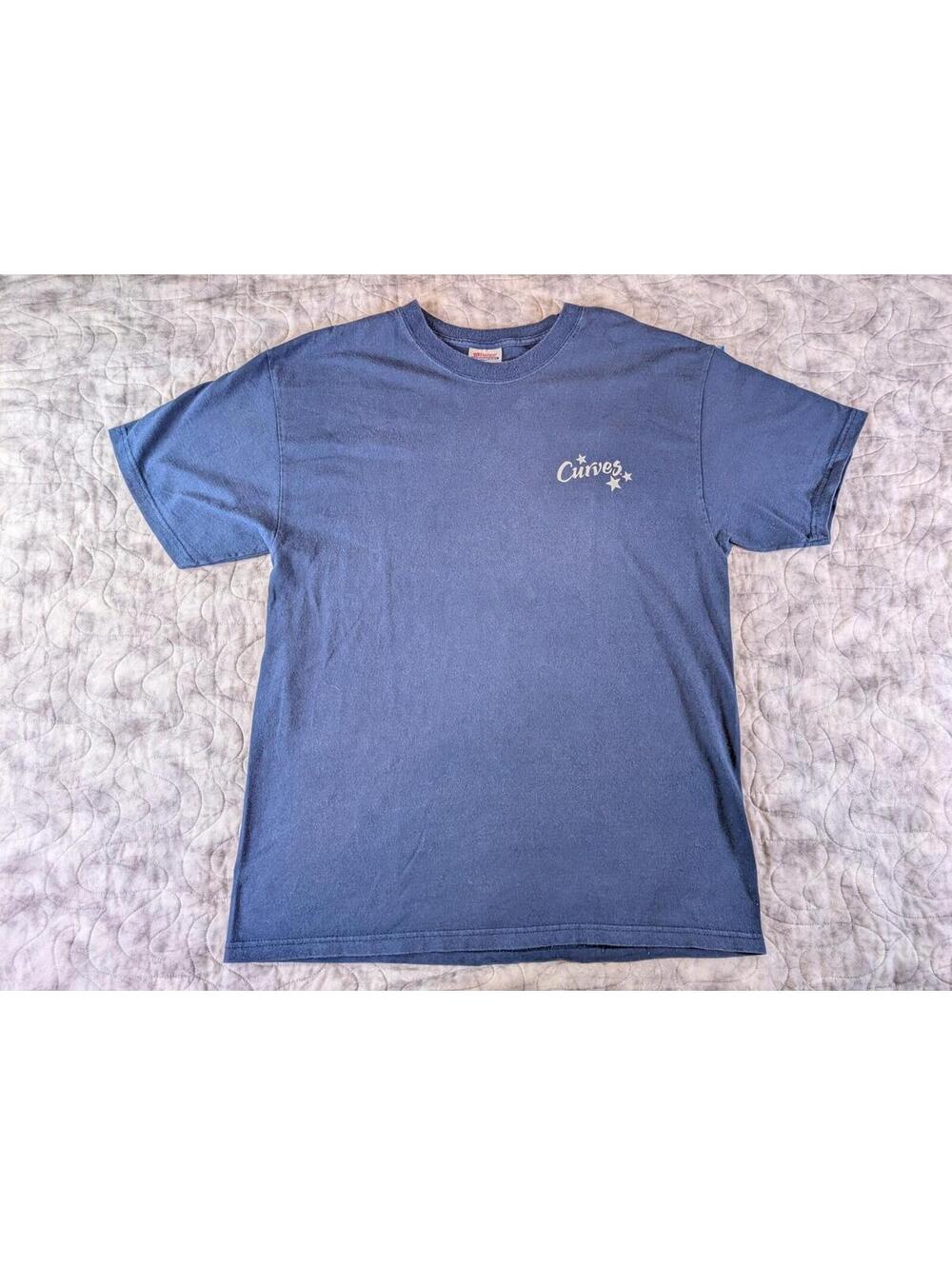 Vintage Curves Superstar Blue Hanes Heavyweight Tee L y2k Style Front Back Print